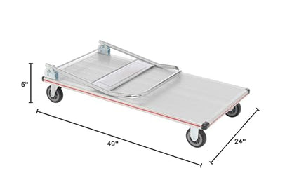 Global Industrial Lightweight Folding Platform Truck, Aluminum, 48"L x 24"W | 600 Lb. Capacity, 2 Swivel & 2 Rigid 5" Rubber Casters, Flatbed Push Cart - size: 49"L x 24"W x 6"H
