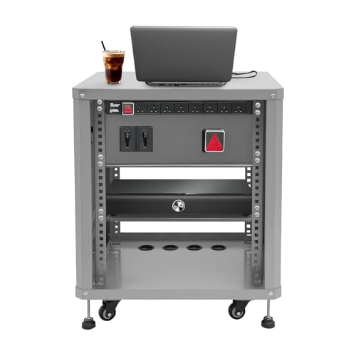 Studio Rack with Wheels Audio Rack with Wheels for Recording Studios Band Rehearsals Home Theaters Office Settings Rolling Studio Rack Case (Gray 12U) - color: Gray 12u