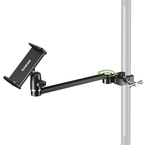 elitehood 12in Long Arm iPad Mic Stand Mount for Microphone Music Stand | 360° Adjustable Aluminum Tablet Holder for Mic Stand Attachment on Stage, iPad Clip Mount for 4-13in iPad Pro & Tablets - size: 12in Arm