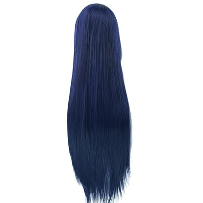 80cm Long Straight Natural Hair Cosplay Wigs with Bangs Colorful Halloween Costume Party Wig for Women (Dark Blue) - color: Dark Blue