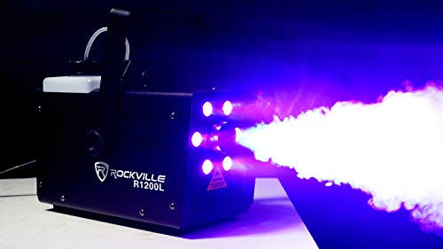 Rockville R1200L LED Fog Machine with RFJG Gallon Fog Fluid, 7-Channel DMX | 7-Channel DMX, 3-in-1 LEDs, Strobe Effect, Wired Remote, Wireless Timer Remote, 1-Gallon Fog Fluid, DJ/Stage Use, 2-Items