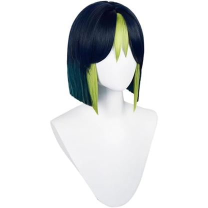 Black Mixed Green Short Cosplay Wig Heat Resistan Synthetic Fiber Hairs for Uniex Adult Halloween Christmas Cos Anime Party Replacement Wigs - color: Black Mixed Green Short