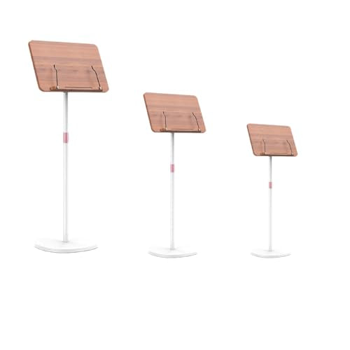 Adjustable Standing Book Stand,Book Reading Stands,Wood Music Sheet，Podium& Bible& Cookbooks Display Stands.Goodbye to Head Down Fatigue Adjustable Viewing Angle (White, 63in) - color: White, size: 63in
