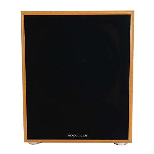 Rockville Rock Shaker 12 Wood 800W Peak/400W RMS Powered Home Theater Subwoofer 4 Ohm, Deep Bass, MDF Enclosure, RCA/High-Level Inputs, for Movies and Music - color: Classic Wood