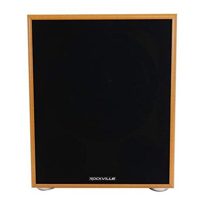 Rockville Rock Shaker 12 Wood 800W Peak/400W RMS Powered Home Theater Subwoofer 4 Ohm, Deep Bass, MDF Enclosure, RCA/High-Level Inputs, for Movies and Music - color: Classic Wood