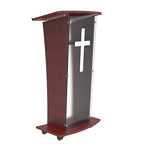FixtureDisplays® Wood Podium with Frost Acrylic Front Panel, 46.5 Tall Pulpit Lectern with Pray Hand Decor, Easy Assembly Required 1803-5-FROST