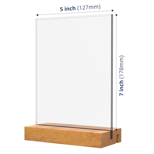 5x7 Inch Acrylic Sign Holder with Wood Base Vertical and Slant Displays(3 Pack 5*7") - size: 3 Pack 5*7"