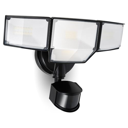 LUTEC 80W 9000LM LED Security Light Hardwire Motion Sensor Outdoor Lights, 4 Head LED Flood Lights Outdoor 5000K Daylight, IP65 Waterproof, Motion Detected Lights for Outside, Garage, Yard (Black) - color: Black, size: 1 Pack