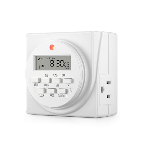 BN-LINK Indoor 7-Day Programmable Digital Timer Outlet, 2 Outlets, 1 Pack | 8 On/Off Programs; Random/DST Modes;15A/1875W; 3 Prong Light Timer for Lamp, Aquarium, Reptile Tank,Holiday Decor; ETL Listed - style: 3-Prong,1-Pack
