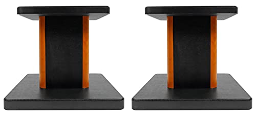 Rockville RHT8C Pair 8" Classic Wood Desktop Speaker/Studio Monitor Stands | 66 lb Load Capacity, EVA Isolation Pads, Medium-Density Fiber Core, Cable Clips and Ties, 9.25" x 7.28" Top Platform - color: Wood