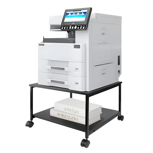 EMERIT 2-Tier Under Desk Printer Stand w/Storage - 19.5x19.5x12.8''Heavy Duty Rolling Cart, Mobile Printer Table with Lockable Wheels for Home Office Organization - Industrial Style - color: Black, size: 2-Tier