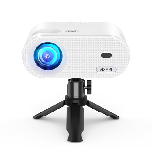 Mini Projector, VISSPL Full HD 1080P Video Projector, Portable Outdoor Projector with Tripod, Kids Gift, Home Theater Movie Phone Projector Compatible with Android/iOS/Windows/ (Cloud White)