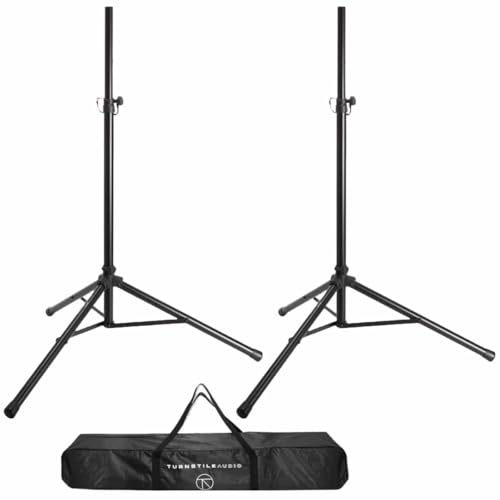 Behringer DR115DSP Active 1400W 15" PA Speaker System w/DSP and 2-Ch Mixer, Pair, Bundle with Turnstile Audio Speaker Stands, Pair, XLR M to F Cable 25'