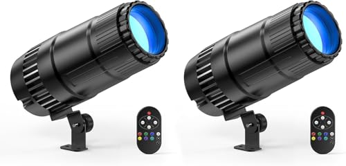 2 Pack 20W Pinspot Light with Remote,RGBWYP+Cyan LED Beam Spot Lights,Ultra Bright Mirror Disco Ball Spotlight Stage Light for DJ Disco Party Bar Club Show Wedding Children's Theater - size: 2 pack