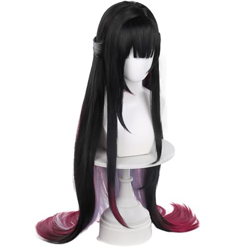 Anime Black Gradient Purple Long Straight Wig with Bangs Women Adult COS Game Cosplay Wigs Halloween,Christmas,Comic con,Game Show,Party - color: Black Purple Gradient