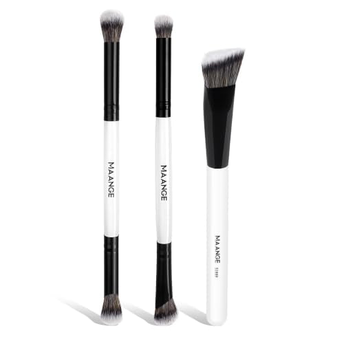 MAANGE 3 PCS Foundation Contour Conceal Brush Set, Makeup Brushes, Eyeshadow Concealer Brushes, Double Sided Blending Eyebrow Brush Professional Face brushes Set Tools, For Liquid, Cream, Loose Powder - color: 3PCS