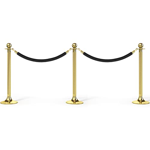 PATIKIL 5 Feet Black Velvet Stanchion Rope, Crowd Control Barrier Rope with Snap Hooks for Posts Stand Queue Divider of Hotel Theater, Golden - color: Black, size: 5 Feet