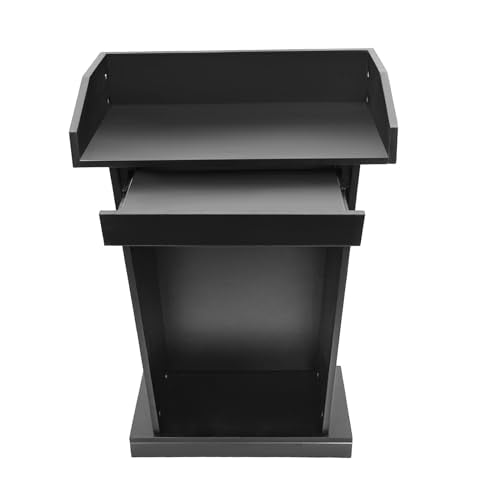 Free Standing Wooden Lectern Podium, Classic Black Presentation Stand for Church Services, Classroom Lectures, and Business Conferences, Portable Desktop Design, 27.5”W x 37.5”H