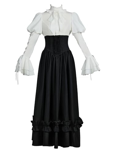 daizbella Victorian Dress for Women 2-Piece Victorian Blouse Skirt Set 1800s Edwardian Dress Medieval Costume - size: Small