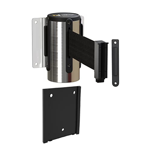Montour Line WM115 Wall Mounted Retractable Belt Barrier with Standard Belt End, Removable Mount, Polished Stainless Steel Casing (8.5 ft Black Belt) - color: Black, size: 8.5 ft