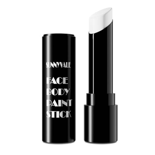 SUNNYVALE Halloween Clown White Face Body Paint Stick Cream, Sweatproof Eye Black for Adults Sports, Hypoallergenic Grease Waterproof Foundation Makeup for Skeleton Mime Cosplay Costume Parties - color: White