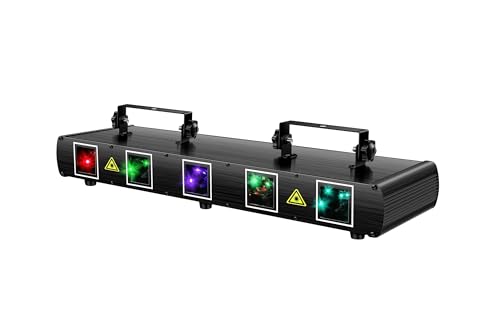 U`King DJ Laser Light, 5 Beam Effect Sound Activated DJ Party Lights RGBYC LED Laser Light Show with DMX Control for Disco Dancing Birthday Bar Stage Lighting