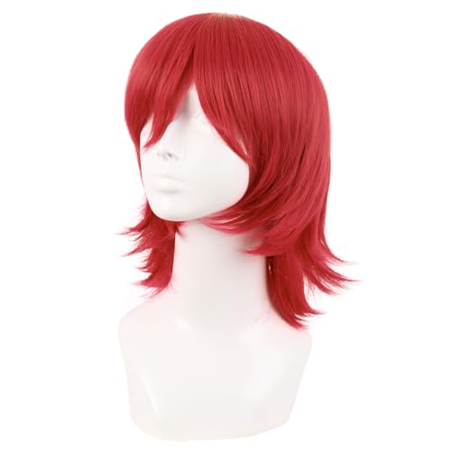 MapofBeauty 14 Inch Short Wolf Tail Side Bangs Party Wig, Red | 35 cm Cosplay Wig, Synthetic - color: Red