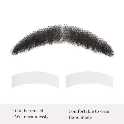 Parceria Realistic Mustache, Natural Looking Costume Facial Hair, Human Hair Curly Fake Beard and Mustache, Trimmable and Customizable Beard Invisible Lace for Men (QSH Black Beard) - color: QSH Black Beard