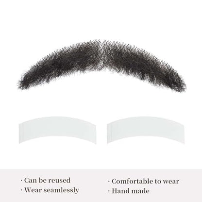 Parceria Realistic Mustache, Natural Looking Costume Facial Hair, Human Hair Curly Fake Beard and Mustache, Trimmable and Customizable Beard Invisible Lace for Men (QSH Black Beard) - color: QSH Black Beard