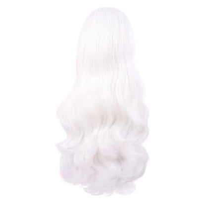 MapofBeauty 28 Inch Long Wavy Curly Side Bangs Party Hair Wig, White | Synthetic fiber, 70 cm Cosplay Wig, Fashion - color: White