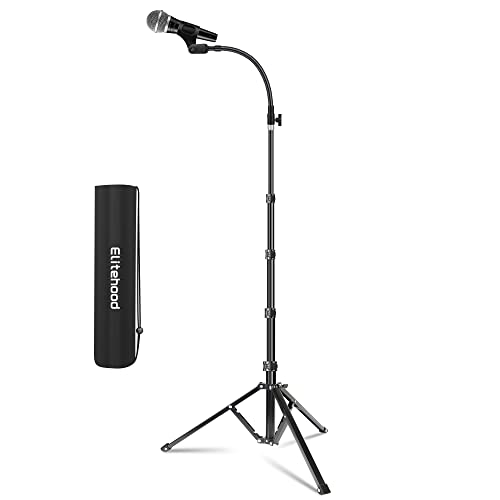 Elitehood Aluminum Portable Microphone Stand, 82’’ Tall Mic Stand for Floor | Height Adjustable & Collapsible Tripod, Travel Friendly, Flexible Gooseneck, Designed for Singing, Karaoke, Stage, Outdoor