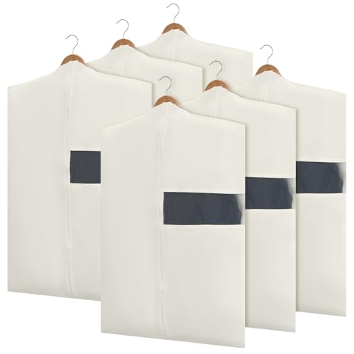 Aliceset 6 Pcs 32 Inches Cotton Garment Bags for Hanging Clothes, Canvas Suit Bags for Clothes Coats Jackets Shirts Closet Storage Travel Gusseted Hanging Garment Cover - size: 32 inches