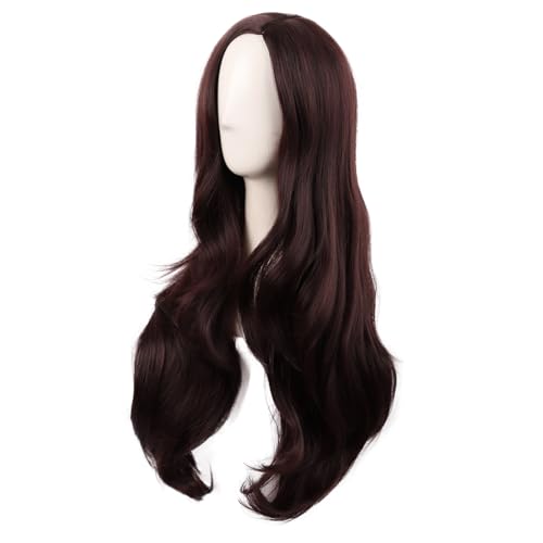 MapofBeauty 28 Inch Long Wavy Curly Side Bangs Party Hair Wig, Dark Brown | Synthetic fiber, 70 cm Cosplay Wig, Fashion - color: Dark Brown