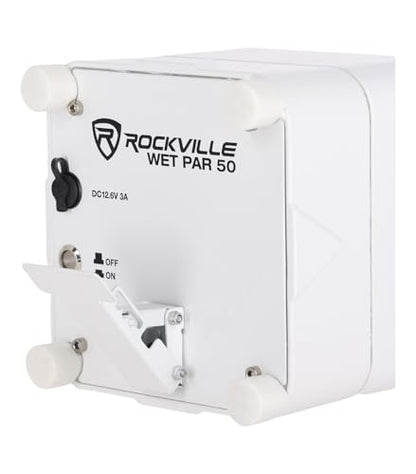 Rockville Wet PAR 50 White DJ Light with 2.4Ghz Wireless DMX, 2-Pack | 24-Hour Rechargeable Battery, RGBWA+UV LEDs, RF Remote, IP64 Waterproof, 3/4/6/10-Channel Modes