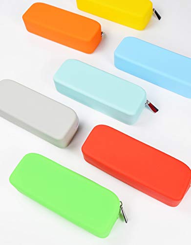 Silicone Pen Pencil Bag case with Zipper, Water Leak Resistant,Toiletry Essentials Holder, Cosmetic Pouch Organizer Drop kit for Personal Items,School,Gift,Kid,Teen, Student, Red