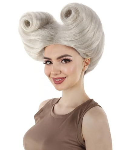 Horned Updo Wig for Women in White – Flame-Retardant Synthetic Fiber Hair for Halloween Cosplay and Costume Party