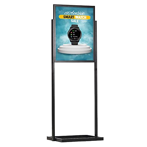 M&T Displays Metal Eco Info Board Black 24x36 Inches Slide-In Poster Sign Holder 1 Tier Double Sided Floor Standing Pedestal Advertising Display with Backing and Anti-Glare PET Cover