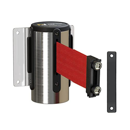 Montour Line WM115 Wall Mounted Retractable Belt Barrier, Magnetic Belt End | 8.5 Ft Red Belt with Fixed Mount and Polished Stainless Steel Casing, Includes Wall Receiver, Hardware and Retraction Control - color: Red, size: 8.5 ft