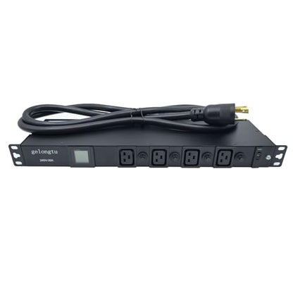 30A Rack Mount PDU, L6-30P Input Power Distribution Unit with 12 C13 & 4 C19 Outlets, 7200W 1U 19 Inch Horizontal Rack Mount Power Strip with Overload Protection and LCD Display - color: LED Metered
