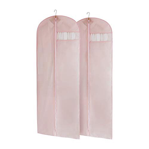MARMINS Pink Dress Bags for Gowns Long, 65'' Long Dress Clear Garment Bag(Set of 2, 23.3'' X 65'') | Transparent window , Easy to identify - size: Set of 2(23.3" x 65") Pink