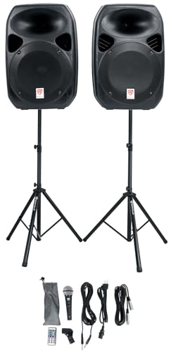 Rockville RPG122K Dual 12" Powered PA Speaker Package, Mic, Stands, Cables