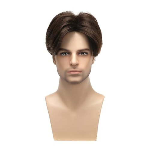 Mens Brown Wig Short Middle Part Straight Synthetic Wigs,Male Wig Daily Cosplay Party Halloween - color: H-Brown