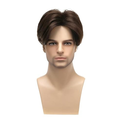 Mens Brown Wig Short Middle Part Straight Synthetic Wigs,Male Wig Daily Cosplay Party Halloween - color: H-Brown