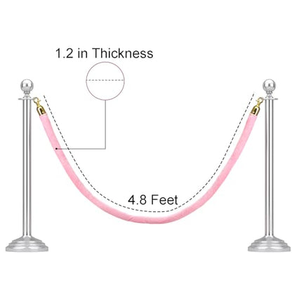 Okllen 4 Pack Velvet Stanchion Rope Pink, 5 Ft Crowd Control Ropes Safety Barriers with Polished Gold Clasps, Hanging VIP Rope for Red Pink Carpet Theme Event and Party Events Decor