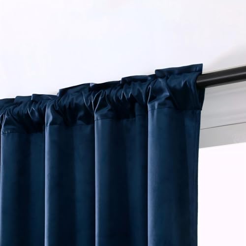 Blue Velvet Curtains Rod Bag Style 52" W x 90" L (Pack of 2) | blackout and heat-insulating, with a soft, luxurious texture, perfect for living rooms and bedrooms. Rod pockets - color: Blue, size: 52"W x 90"L (Pack of 2)