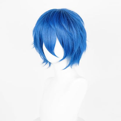 LABEAUTÉ Short Blue Anime Cosplay Wig Male Men Anime Layered Unisex Heat Resistant Hair Wig with Bangs for Party and Halloween for Gift + Free Cap - color: Blue