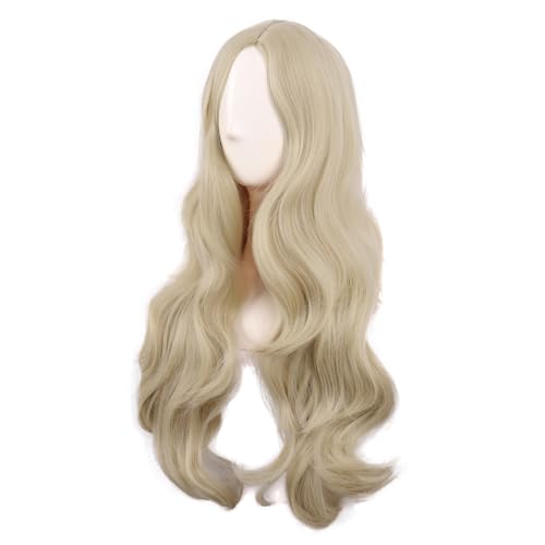 MapofBeauty 28 Inch Long Wavy Curly Side Bangs Party Hair Wig, Blonde | Synthetic fiber, 70 cm Cosplay Wig, Fashion - color: Blonde