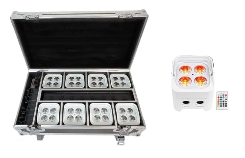 Rockville Best Pack 50 White (8) 24W Battery Wash Lights, Wireless DMX, RGBWA+UV, Charging Case, 8 Remotes, Long-Lasting Battery, for DJs and Event Lighting - color: White