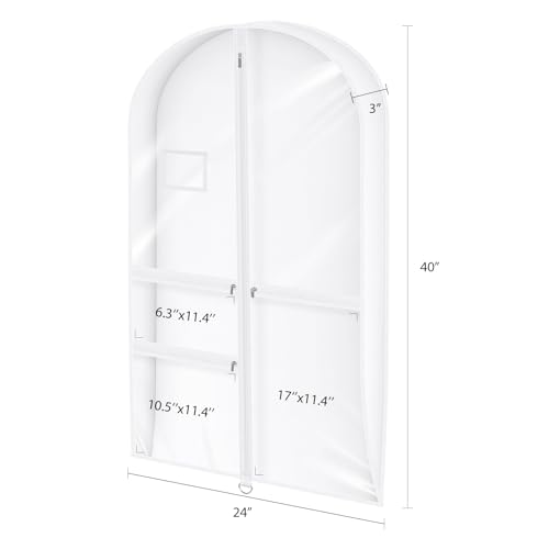 Univivi Garment Bags for Dance Costumes, 40" Foldable Dance Costume Garment Bag with 3 Zipper Pockets and 3" Gusset, Dance Dress Bags for Hanging Clothes (5 Pack, White) - color: 3" Gusset White