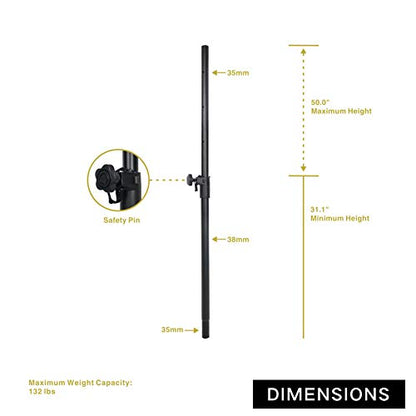 Sound Town 2-Pack Subwoofer Speaker Poles with Adjustable Height and Safety Pins (STSDA-50B) - size: Height-Adjustable